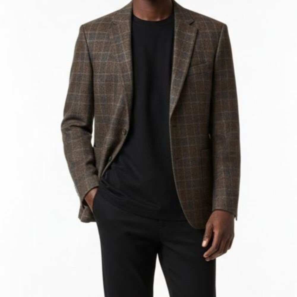Jos A Bank Reserve Traditional Fit Blazer Jacket 46R Plaid E Thomas Cashmere